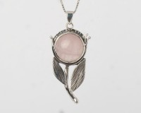Сребърнo колие цвете с розов кварц