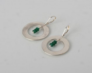 Сребърни обеци кръгове със зелени ахати